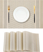 Leetaltree Stardust Yellow Placemats Set of 4 - Heat Resistant Non-Slip Place mats for Dining Table, Washable Durable PVC Vinyl Woven Table Mats（Stardust Yellow, 4）