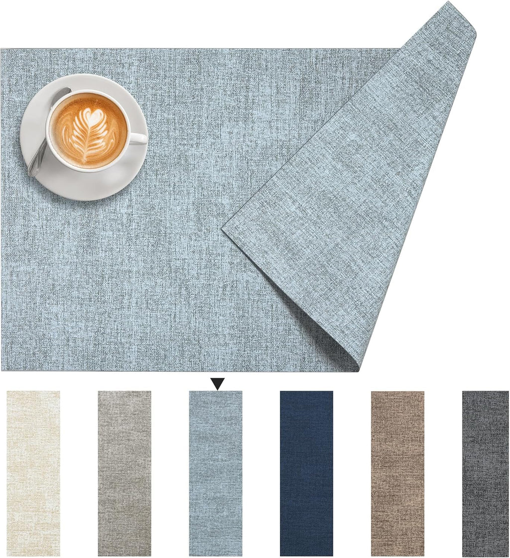 DOLOPL Placemats Set of 8, Reversible Wipeable & Heat Resistant Place Mats, Modern Faux Leather Table Mats for Kitchen, Neutral Waterproof Tablemats for Dining Table Decor, Wedding, Party(Dusty Blue)