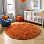Amdrebio Burnt Orange Fall Round Shag Area Rug 4Ft - Image 8