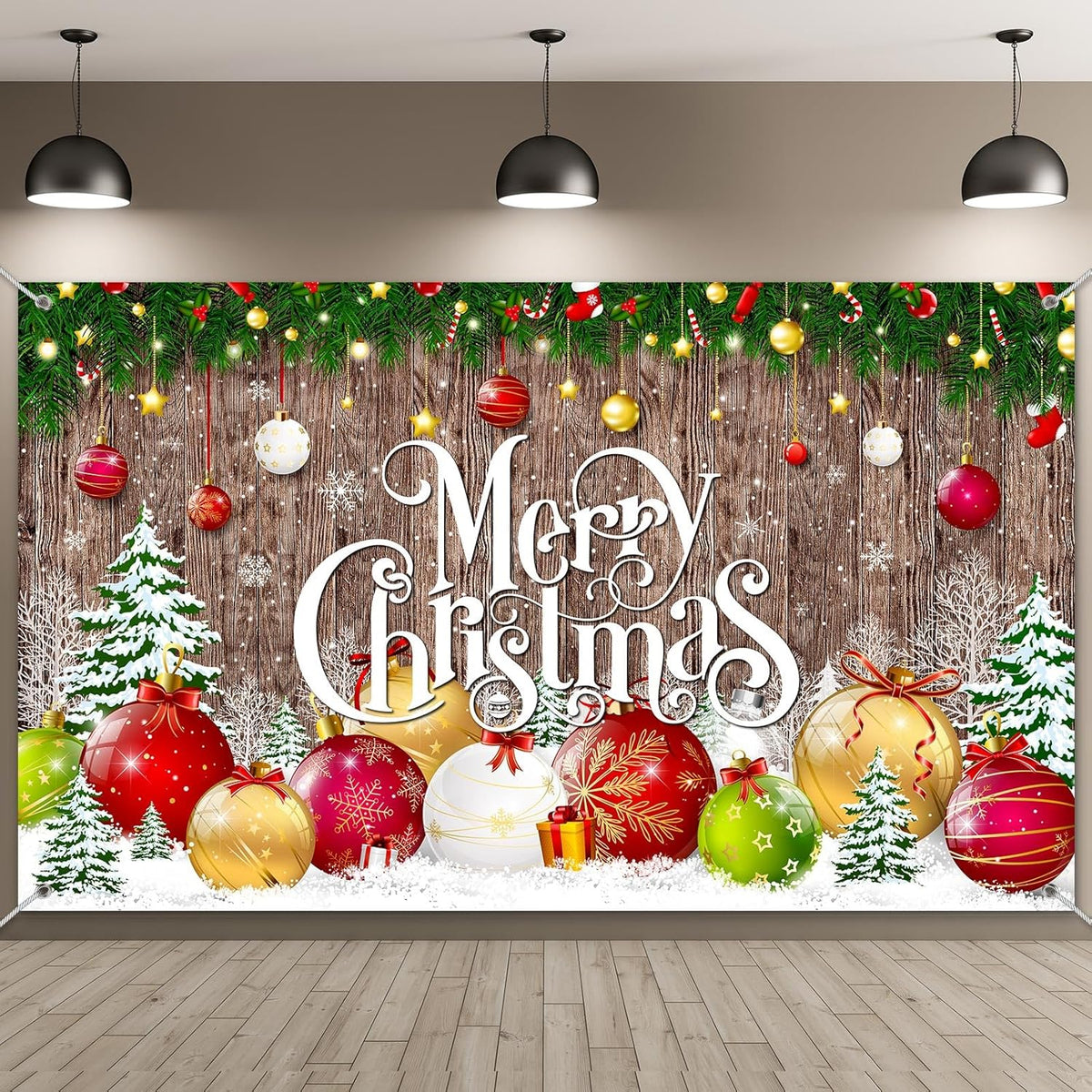 Irenare Christmas Backdrop Merry Christmas Banner Party Decoration Xmas Photography Background Photo Props for Winter Holiday New Year Eve Family Party Decoration Supplies(Large Xmas Ball)