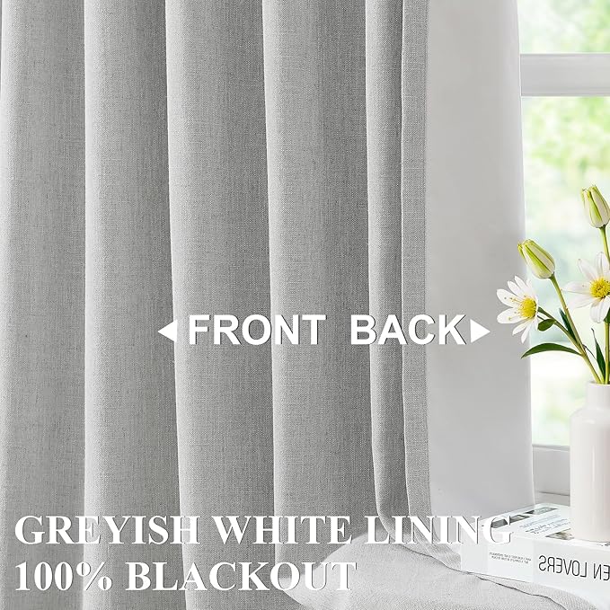 Vision Home Light Gray Pinch Pleated Full Blackout Curtains Linen Blended Room - Image 2