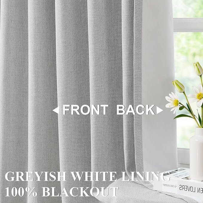 Vision Home Light Gray Pinch Pleated Full Blackout Curtains Linen Blended - Image 3