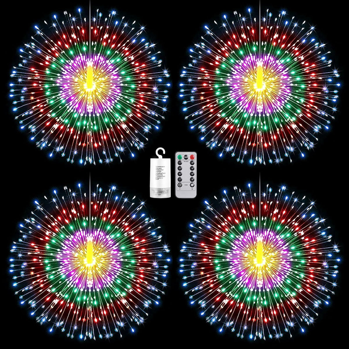 Techip 4Pcs Multicolor String Lights - 225LED Copper Wire Hanging Lights with Remote, 8 Modes, Waterproof for Wedding & Christmas Decorations