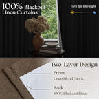Dutch Cocoa 105 Inch Long Thick Linen Pinch Pleated 100% Blackout Curtains | - Image 5
