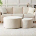 WILLIAMSPACE 50" Foam Nesting Coffee Table Set of 2, Modern Upholstered Round Center Tables for Living Room, Accent Side Tea Table Ottoman, No Assembly - Beige