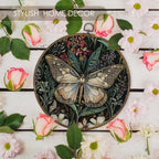 Fewgb Vintage Dark Moody Butterfly Round Wall Art Decor Framed for Bedroom Kitchen, Dark Cottagecore Academia Canvas Wall Art Prints Picture, Gothic Botanical Hanging Room Decor Artwork 10x10