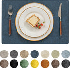 Romanstile Vinyl Placemats Set of 6-12 X 18 Inch - Heat Resistant Place Mats 100% Waterproof Oilproof Wipeable Reversible Faux Leather Table Mats for Kitchen/Dining/Party/Outdoor, Navy Blue