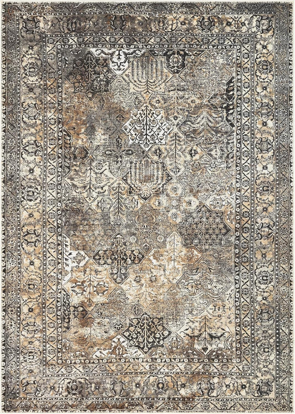 Keen Home Design 8x10 Rug - Machine Washable Area Rug with Non-Slip Backing, Ideal for Living Room, Dining Room, Bedroom - Vintage, Easy Clean, Durable, Low Pile Rug - (8' x 10')
