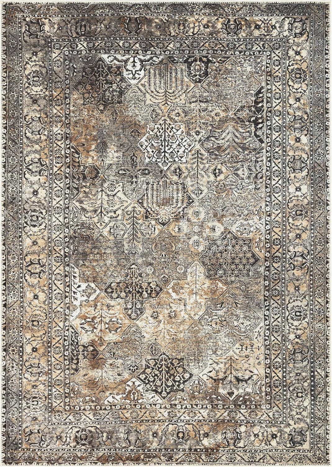 Keen Home Design 8x10 Rug - Machine Washable Area Rug with Non-Slip Backing, Ideal for Living Room, Dining Room, Bedroom - Vintage, Easy Clean, Durable, Low Pile Rug - (8' x 10')