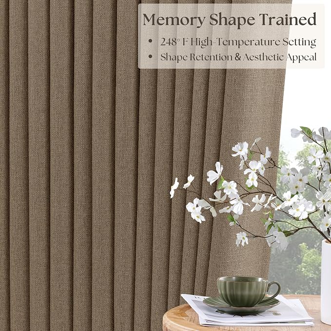 Latte 96 Inch Pinch Pleated Blackout Linen Curtains - Image 2