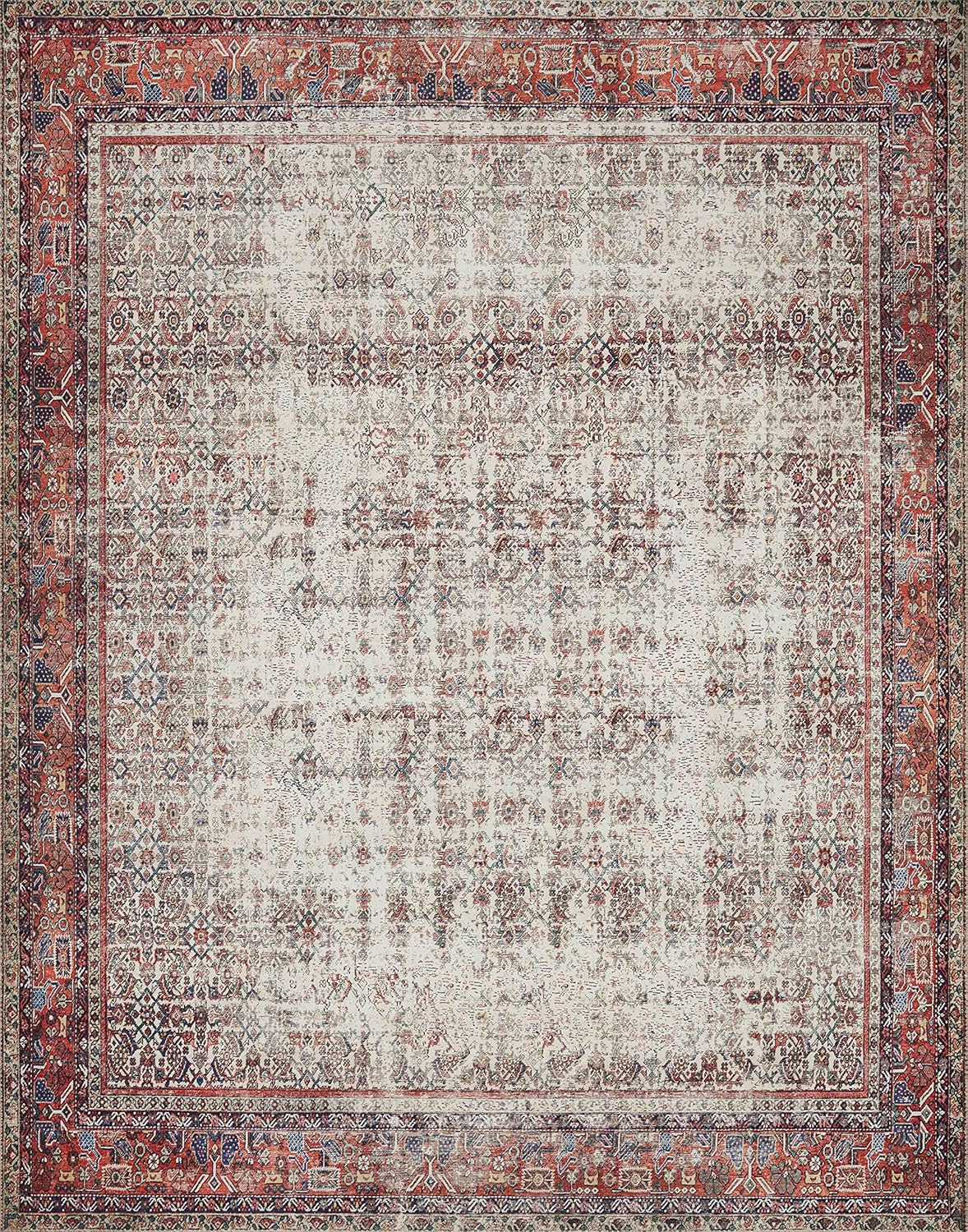 Loloi Layla Collection LAY-12 Ivory/Brick 2'-6" x 12'-0" .13" Thick Runner Rug, Soft, Durable, Vintage Inspired, Distressed, Low Pile, Non-Shedding, Easy Clean, Printed, Living Room Rug