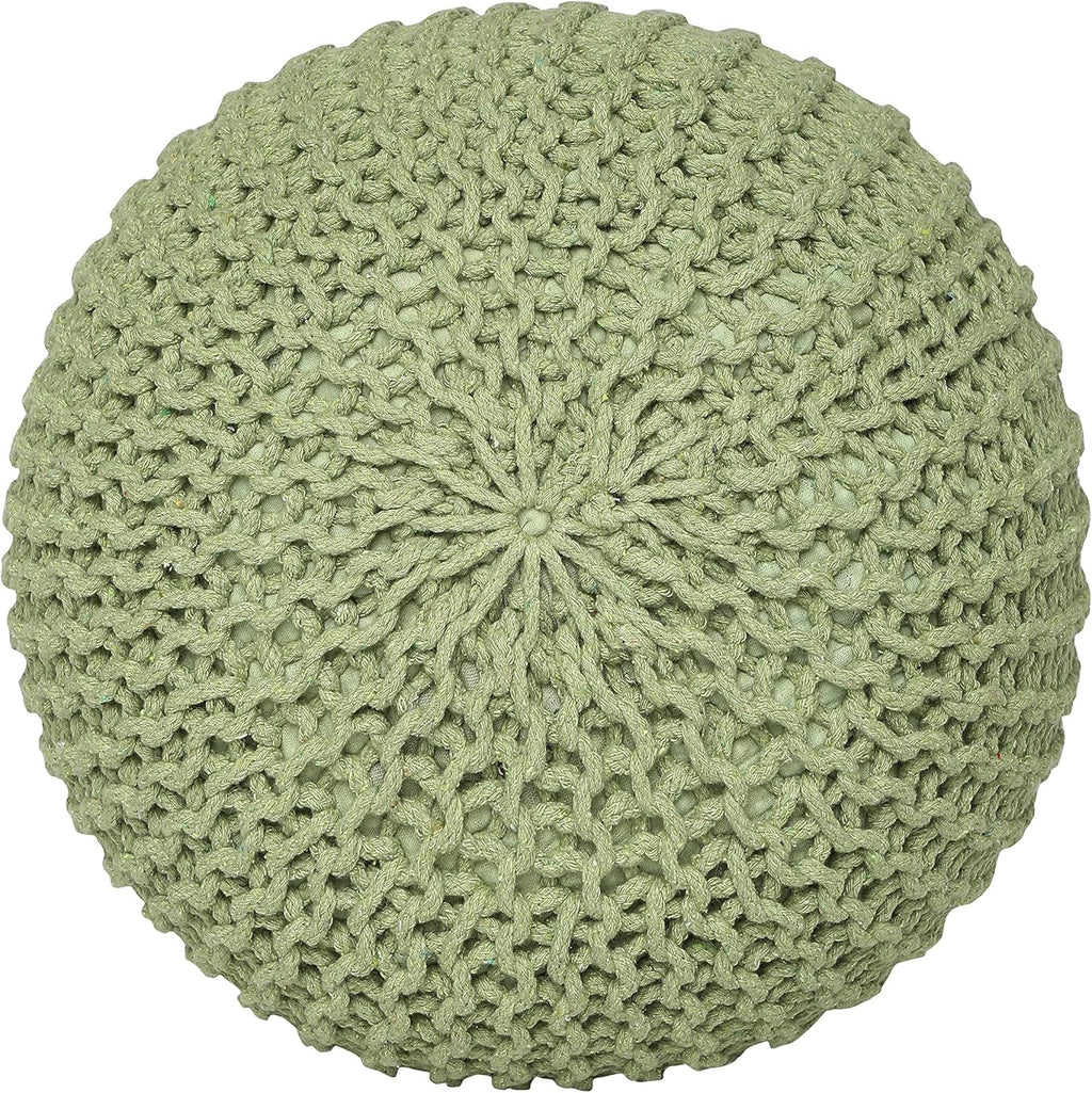 REDEARTH Round Pouf Foot Stool Ottoman - Cotton Knitted Cord Boho Pouffe - Cable Poof Filled Footrest Stuffed for Living Room - Nursery - Bedroom - Patio - Lounge (19.5"x19.5"x14") - Kiwi