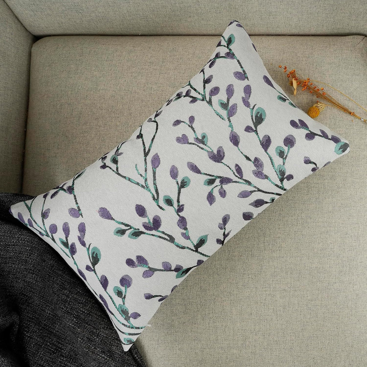 YOUR SMILE Classical Embroidery Jacquard Purple Square Decorative Throw Pillow Case Cushion Cover,12x20 inch