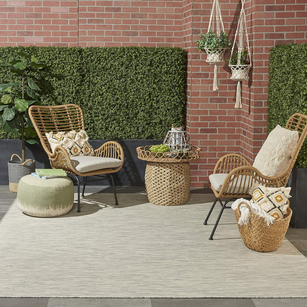 Nourison Positano Indoor/Outdoor Light Grey 6' x Round Area Rug, Easy Cleaning, Non Shedding, Bed Room, Living Room, Dining Room, Backyard, Deck, Patio (6 Round)