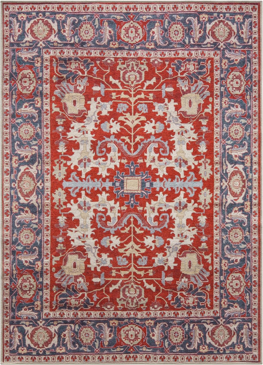 Keen Home Design 5x7 Rug - Machine Washable Area Rug with Non-Slip Backing, Ideal for Living Room, Dining Room, Bedroom - Vintage, Easy Clean, Durable, Low Pile Rug - (5' x 7')