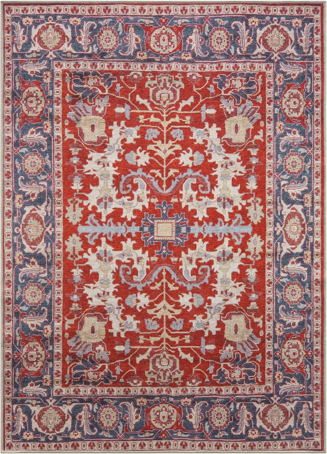Keen Home Design 5x7 Rug - Machine Washable Area Rug with Non-Slip Backing, Ideal for Living Room, Dining Room, Bedroom - Vintage, Easy Clean, Durable, Low Pile Rug - (5' x 7')