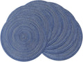 Leetaltree Round Placemats Heat and Slip Resistant Cotton Table Mats, Washable Bohemian Placemats for Dining Tables (Denim Blue, Set of 6)