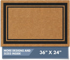 Barnyard Designs Natural Coco Coir Heavy Duty Backing Doormat - Large Cute Non-Slip Front Door Welcome Mat for Outside Entrance or Porch Entry, Brown (24x36, Border)