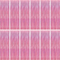 12 Pack Pink Backdrop, 3.28 FT x 7.05 FT Foil Streamers, Metallic Glitter Backdrop Pink Tinsel Fringe Curtains Party Streamers, Pink Birthday Party Decorations Photo Booth Props