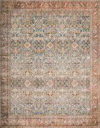 Loloi Layla Collection LAY-04 Ocean/Rust 7'-6" x 9'-6" .13" Thick Area Rug, Soft, Durable, Vintage Inspired, Distressed, Low Pile, Non-Shedding, Easy Clean, Printed, Living Room Rug