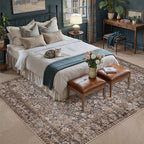6x9 Brown Blue Vintage Floral Washable Area Rug - Image 3