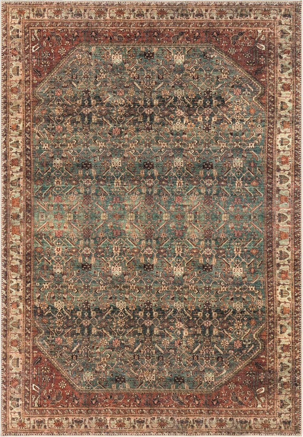 Keen Home Design 5x7 Rug - Machine Washable Area Rug with Non-Slip Backing, Ideal for Living Room, Dining Room, Bedroom - Vintage, Easy Clean, Durable, Low Pile Rug - (5' x 7')