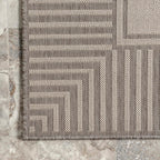 nuLOOM 4' x 6' Outdoor Area Rug, Casual Design with Striped Border, Stain Resistant, Highly Durable, for Patio, Balcony, Bedroom, Living Room, Dining Room, Bathroom, Light Grey