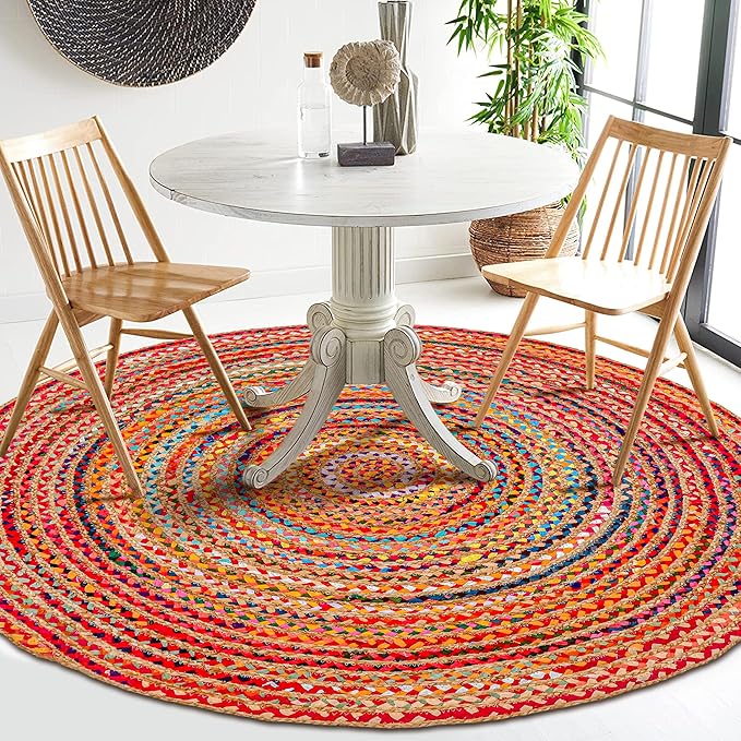 Hausattire Braided Boho Round Rug, 5 ft | Jute/cotton blend, hand woven - Image 5