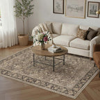 3x5 Washable Area Rug for Entryway | Brown Vintage Floral, Thick Mid Pile - Image 3