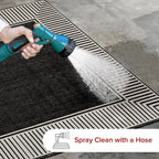 nuLOOM 5' x 8' Outdoor Area Rug, Casual Design With Striped Border, Stain Resistant, Highly Durable, For Patio, Balcony, Bedroom, Living Room, Dining Room, Bathroom, Black