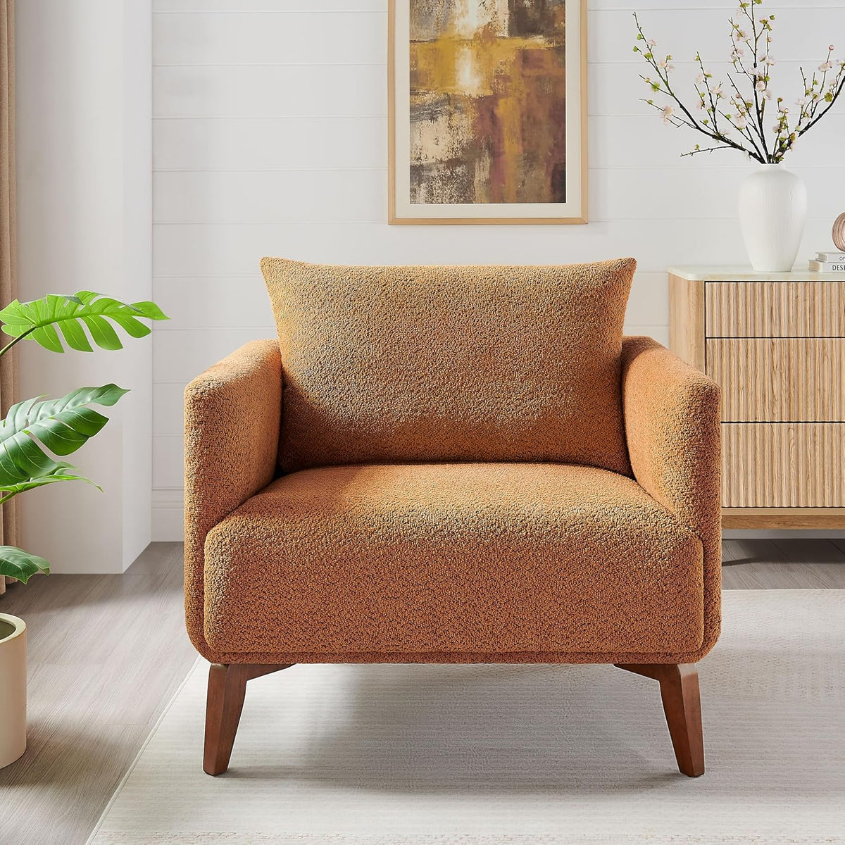 Oversized Accent Chair Modern Boucle Armchair for Living Room Sets of 2 - 37" Wide & Cozy Reading Accent Chair with Solid Wood Legs, Curry Upholstered Lounge Chair for Bedroom & Office (Easy Assembly)