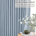 Light Blue Linen Memory Trained Black Out Pleated 105 Inch Curtains 2 Panel | - Image 5
