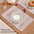 Leetaltree Misty Rose Placemats Set of 8 - Heat Resistant Non-Slip Place mats for Dining Table, Washable Durable PVC Vinyl Woven Table Mats（Misty Rose, 8）