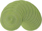 Leetaltree Round Placemats Heat and Slip Resistant Cotton Table Mats, Washable Bohemian Placemats for Dining Tables (Sage Green, Set of 12)