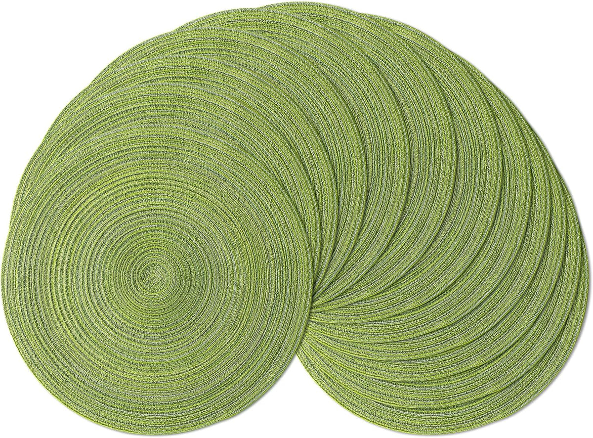 Leetaltree Round Placemats Heat and Slip Resistant Cotton Table Mats, Washable Bohemian Placemats for Dining Tables (Sage Green, Set of 12)