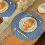 Leetaltree Round Placemats Heat and Slip Resistant Cotton Table Mats, Washable Bohemian Placemats for Dining Tables (Denim Blue, Set of 6)