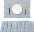 Leetaltree Jacquard Blue Placemats Set of 8 - Heat Resistant Non-Slip Place mats for Dining Table, Washable Durable PVC Vinyl Woven Table Mats(Jacquard Blue, 8)