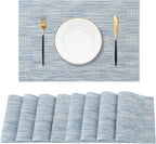 Leetaltree Jacquard Blue Placemats Set of 8 - Heat Resistant Non-Slip Place mats for Dining Table, Washable Durable PVC Vinyl Woven Table Mats(Jacquard Blue, 8)
