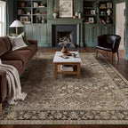 6x9 Brown Vintage Floral Washable Area Rug - Image 3