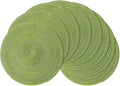 Leetaltree Round Placemats Heat and Slip Resistant Cotton Table Mats, Washable Bohemian Placemats for Dining Tables (Sage Green, Set of 8)
