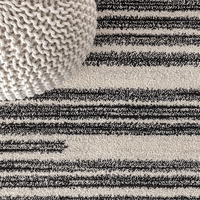 JONATHAN Y Khalil Modern Berber Stripe Cream/Black 8x8 Square Indoor Area Rug - Image 4