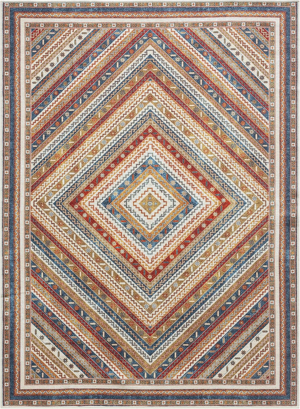 Keen Home Design 6x9 Rug - Machine Washable Area Rug with Non-Slip Backing, Ideal for Living Room, Dining Room, Bedroom - Vintage, Easy Clean, Durable, Low Pile Rug - (6' x 9')
