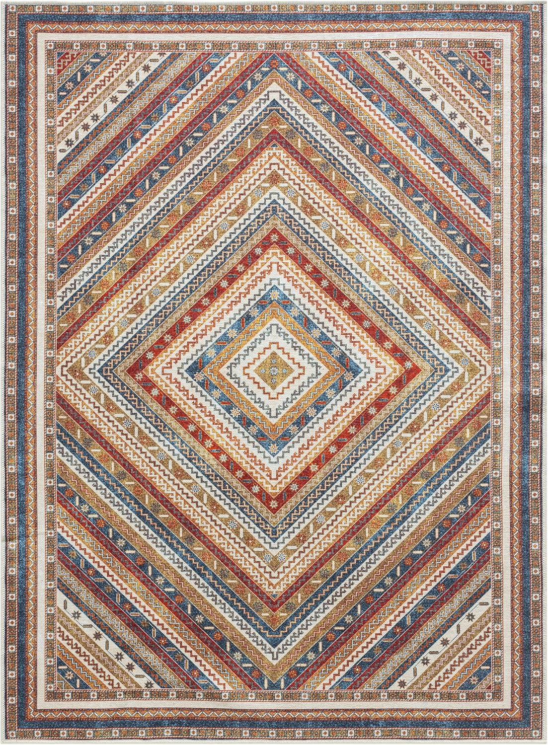 Keen Home Design 6x9 Rug - Machine Washable Area Rug with Non-Slip Backing, Ideal for Living Room, Dining Room, Bedroom - Vintage, Easy Clean, Durable, Low Pile Rug - (6' x 9')