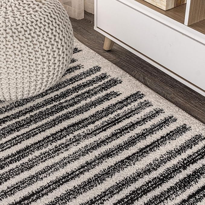 JONATHAN Y Khalil Modern Berber Stripe Cream/Black 4' Round Indoor Area Rug - Image 5