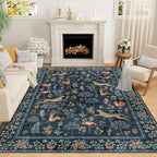 DUKINO 9x12 Area Rug for Living Room Washable Animal Rug Non Slip Navy Blue | by DUKINO