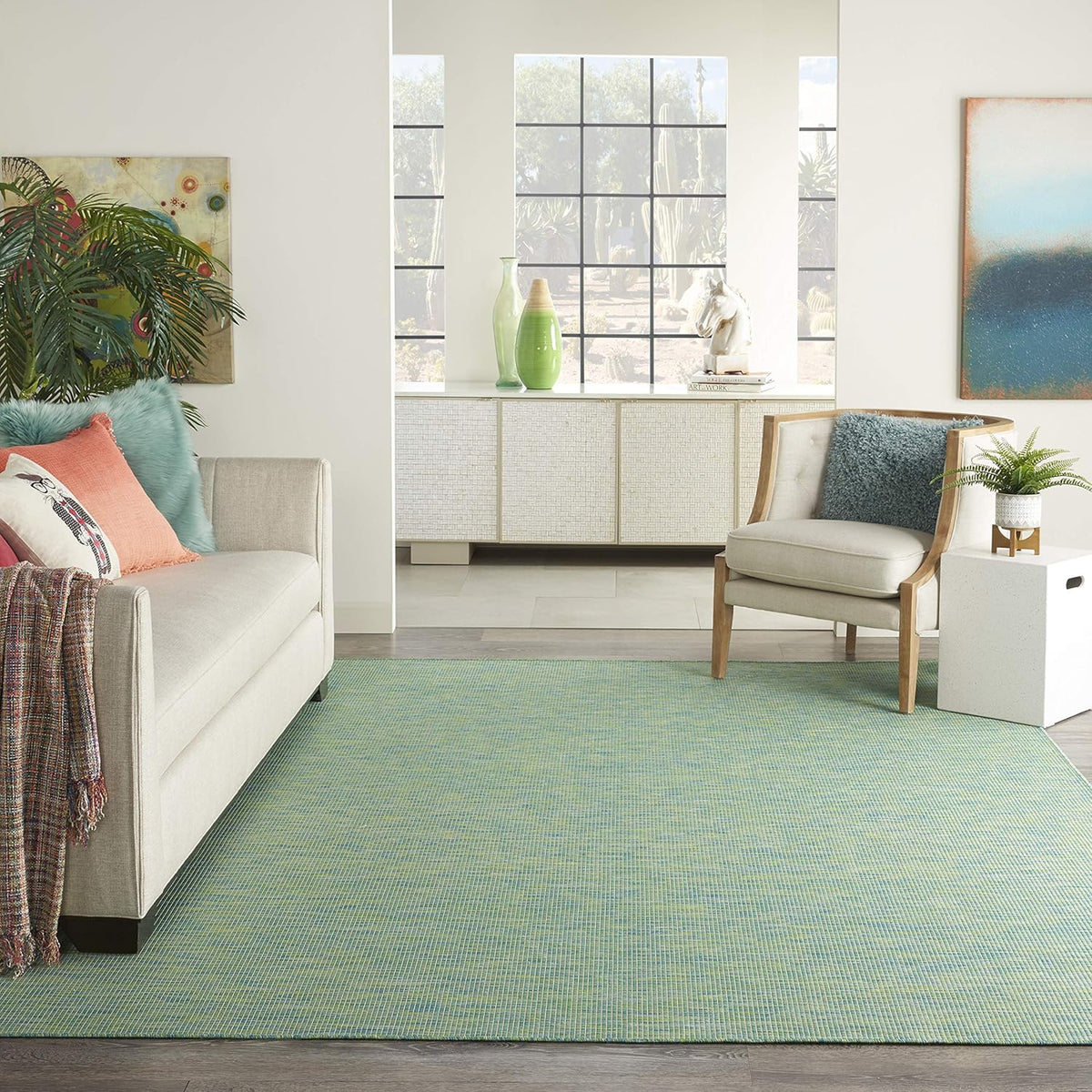 Nourison Home Positano 10' x 14' Blue/Green Fabric Modern Area Rug (10' x 14')
