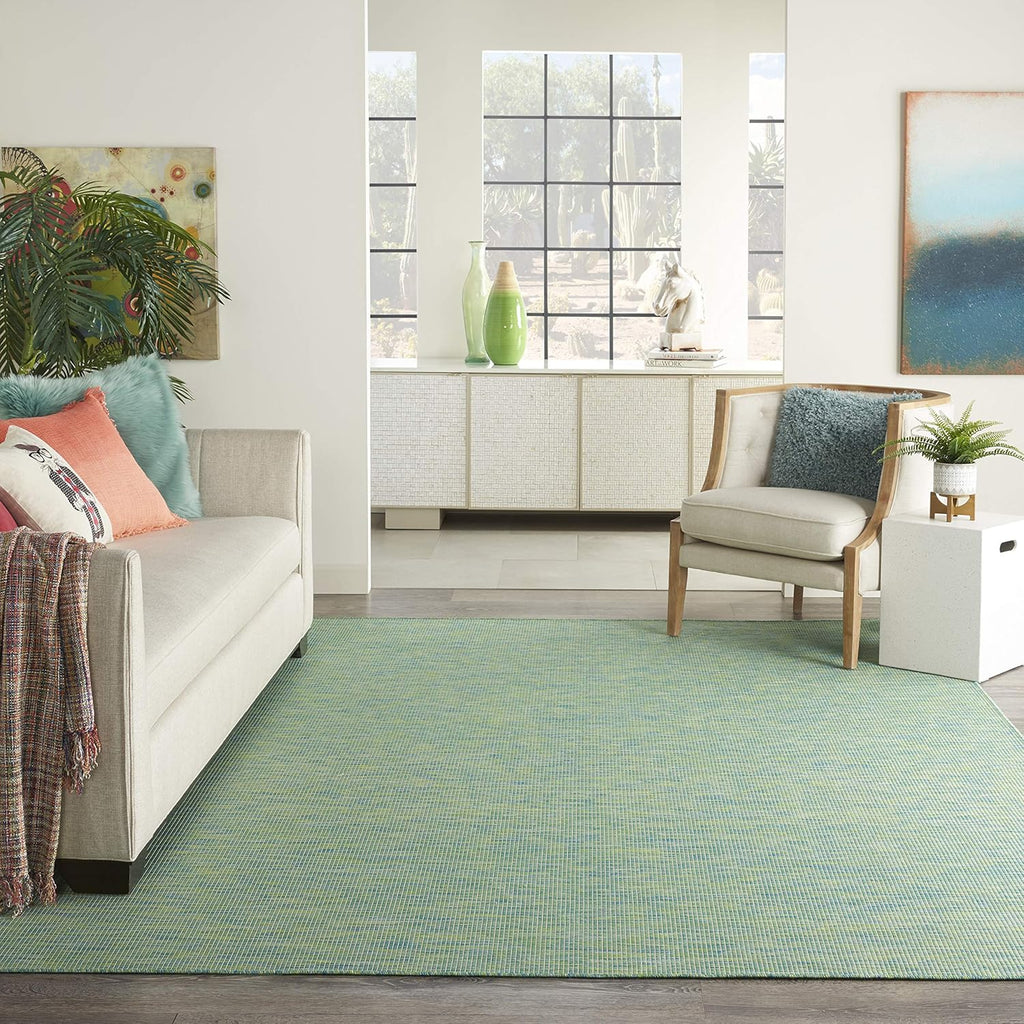 Nourison Positano Indoor/Outdoor Blue/Green 8' x Round Area Rug, Easy Cleaning, Non Shedding, Bed Room, Living Room, Dining Room, Backyard, Deck, Patio (8 Round)