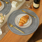 Leetaltree Round Placemats Heat and Slip Resistant Cotton Table Mats, Washable Bohemian Placemats for Dining Tables (Charcoal, Set of 4)