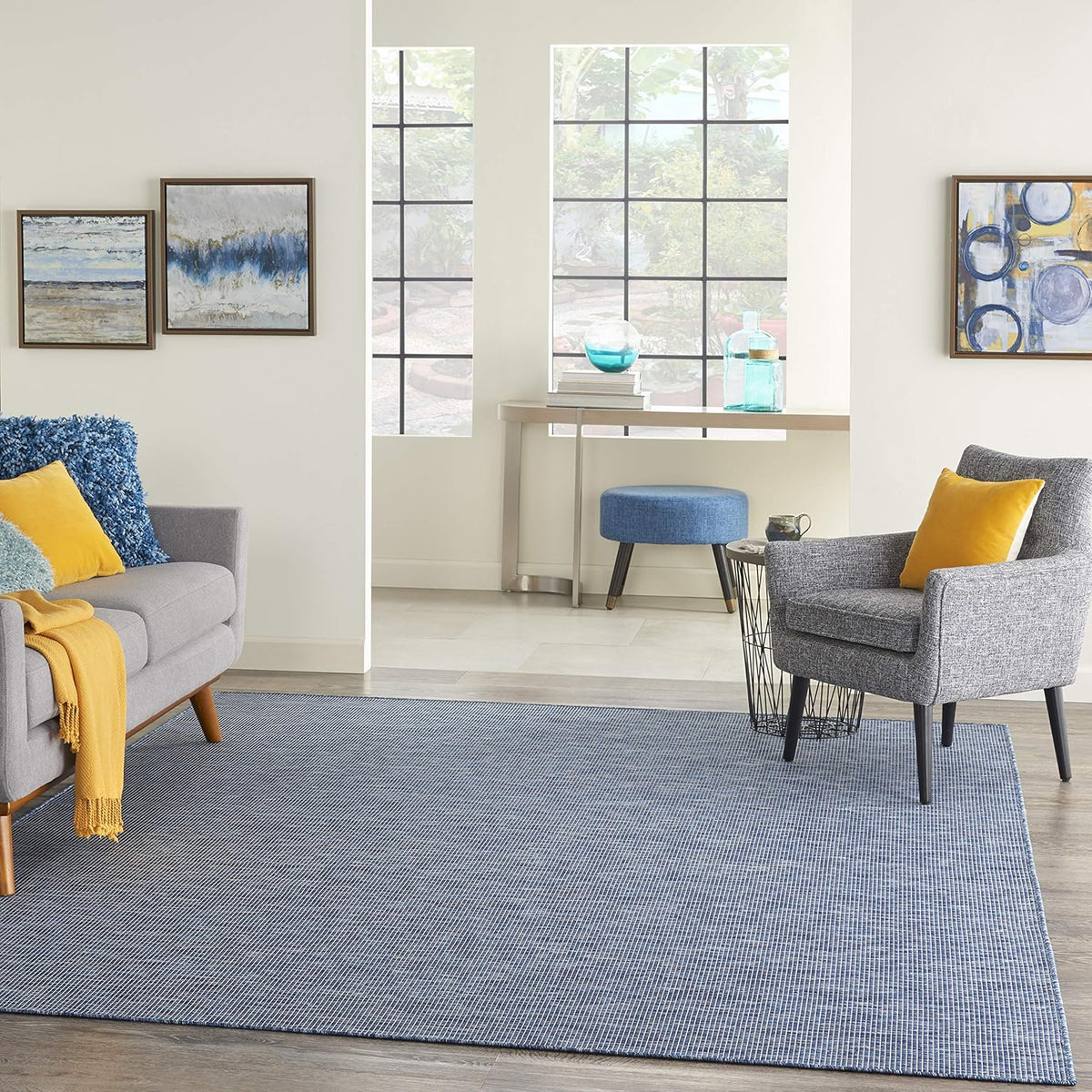 Nourison Positano Indoor-Outdoor Navy Blue 5' x 7' Area Rug, Easy Cleaning, Non Shedding, Bed Room, Living Room, Dining Room, Backyard, Deck, Patio (5x7)