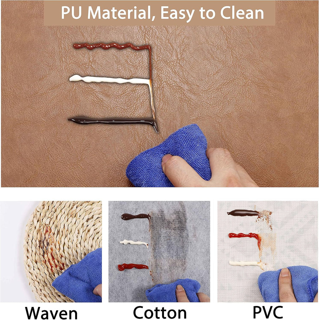 Set of 6 Faux Leather Placemats, PU Table Mats, Waterproof, Stain Resistant, Heat Resistant, Non-Slip Easy to Clean for Kitchen Dining Table,Conference Table F Flaxen